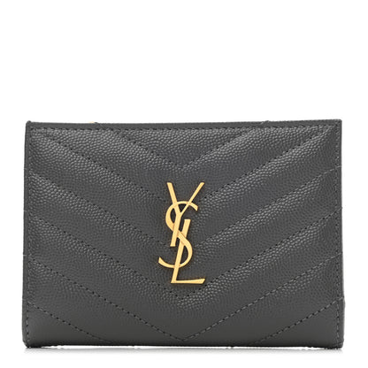 Saint Laurent Grain De Poudre Matelasse Chevron Monogram Zipped Two-Part Wallet Storm 1 of 7