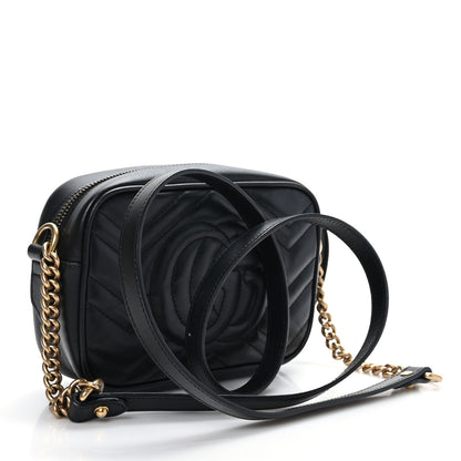 Gucci Calfskin Matelasse Mini GG Marmont Chain Shoulder Bag Black 3 of 10
