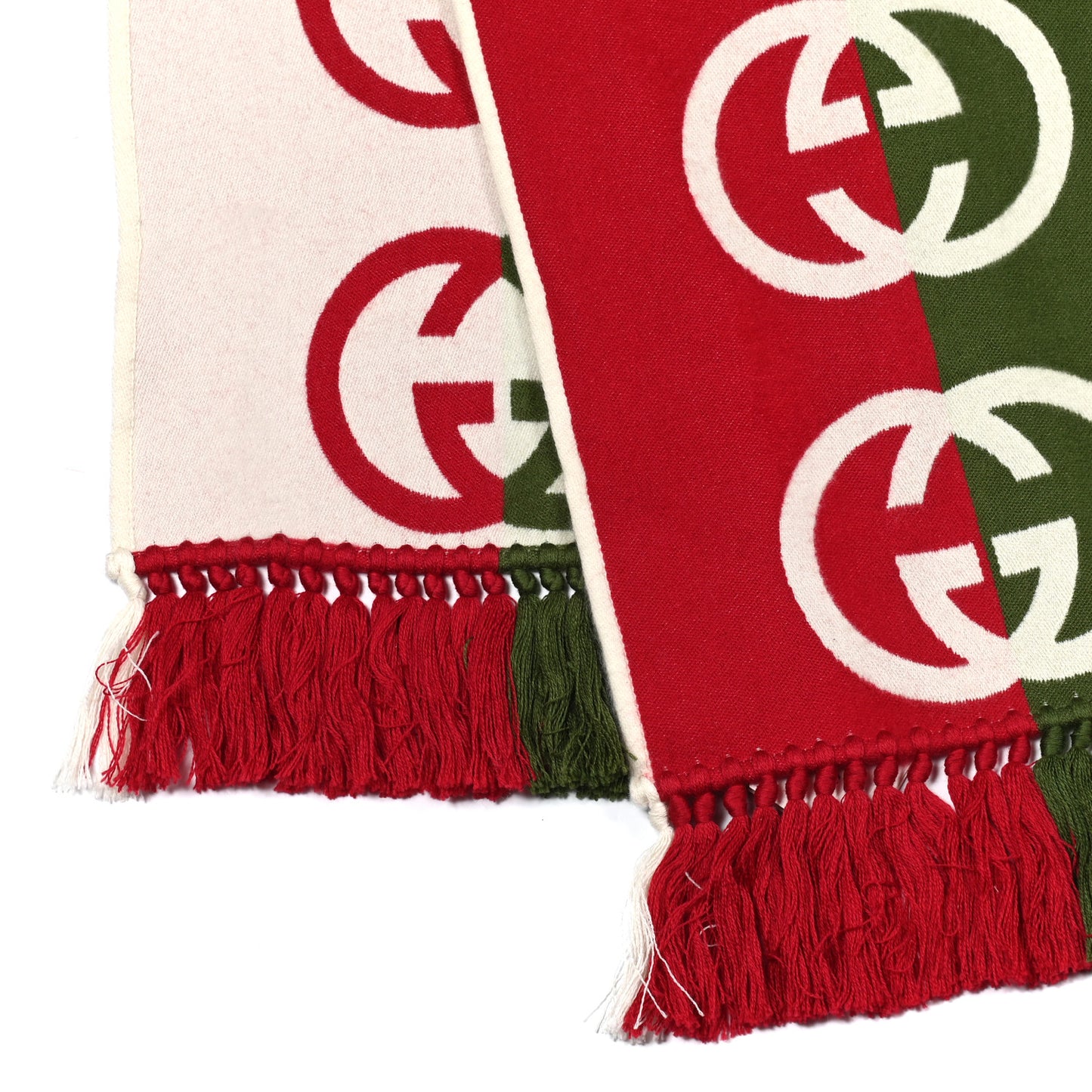 Wool Geyjerry Reversible Fringe Scarf Green Red