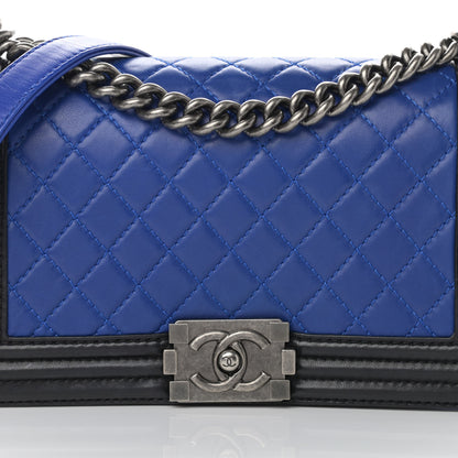 Chanel Lambskin Quilted Bi-Color Medium Boy Flap Black Blue Fonce 8 of 17