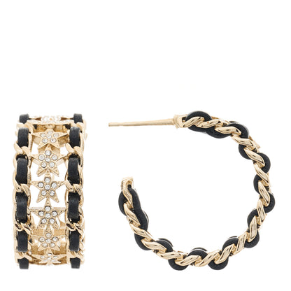 Chanel Lambskin Crystal Star Chain Hoop Earrings Gold Black 1 of 5