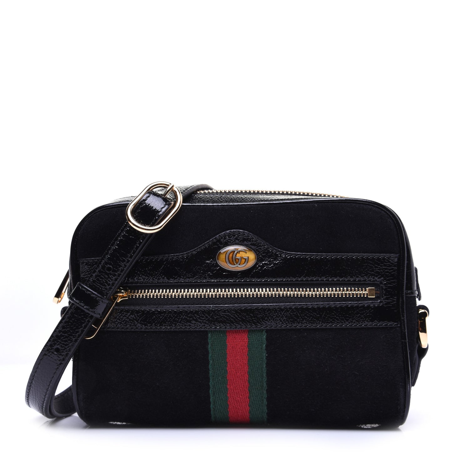 Suede Patent Web Mini Ophidia Shoulder Bag Black