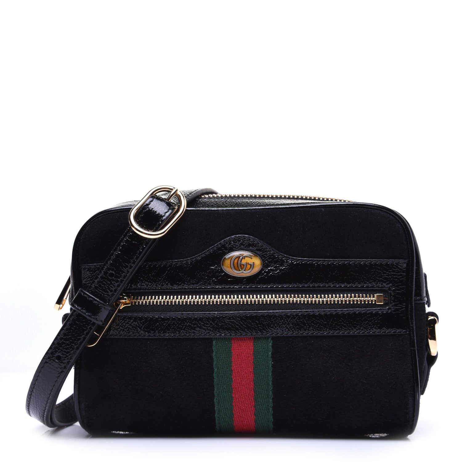 Gucci Suede Patent Web Mini Ophidia Shoulder Bag Black 1 of 12
