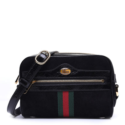 Gucci Suede Patent Web Mini Ophidia Shoulder Bag Black 1 of 12