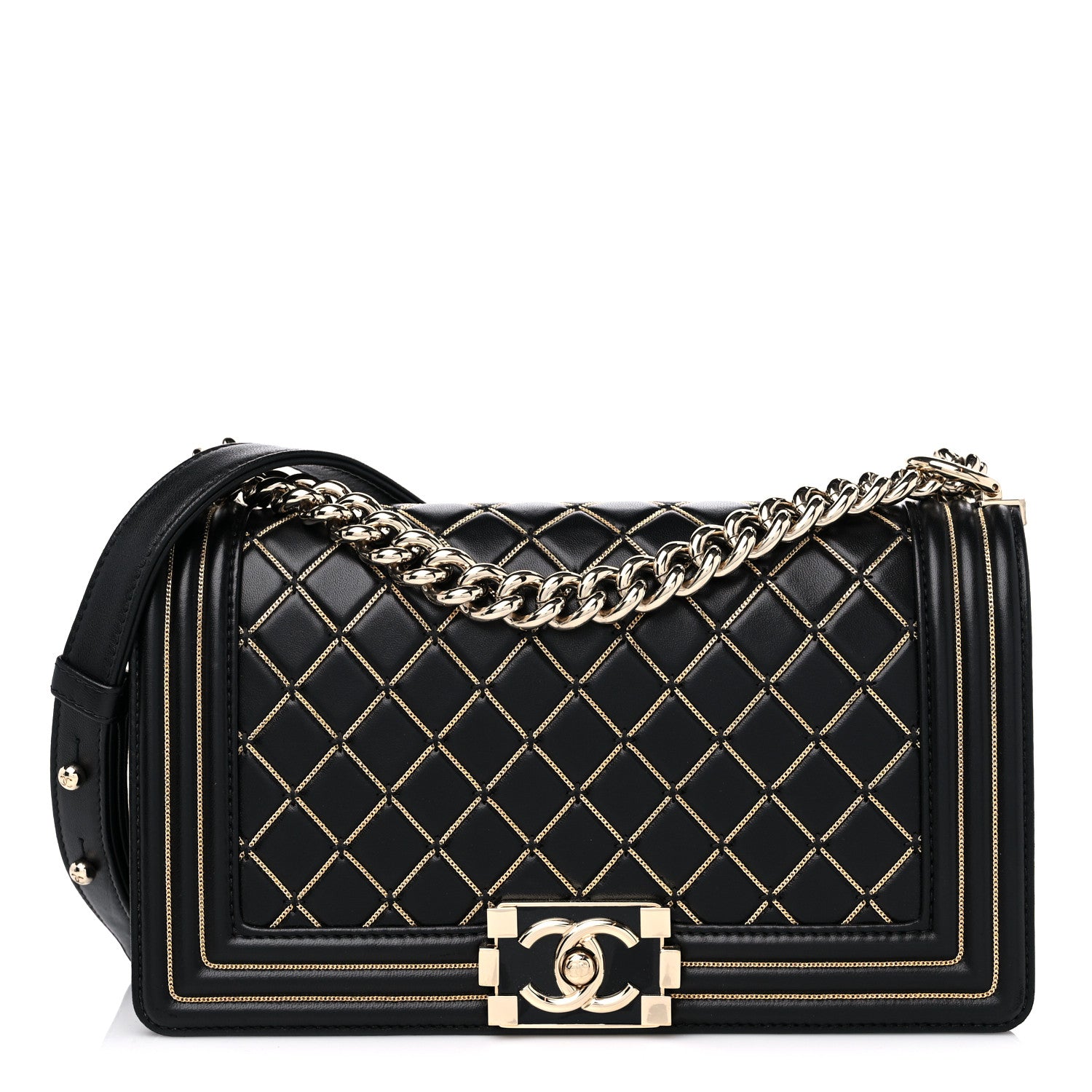 Chanel Lambskin Chain Quilted Medium Boy Flap Black 1 of 13
