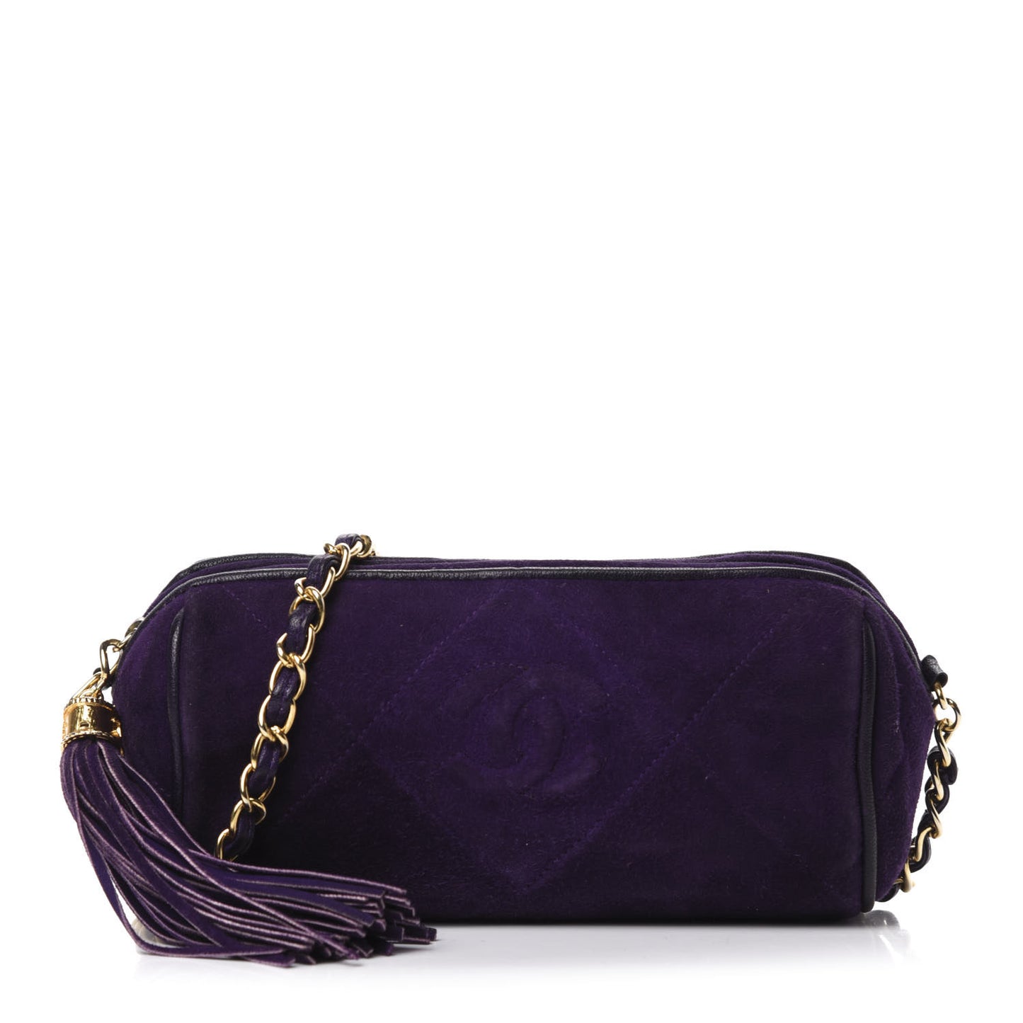 Suede Quilted Small Tassel Shoulder Bag Purple