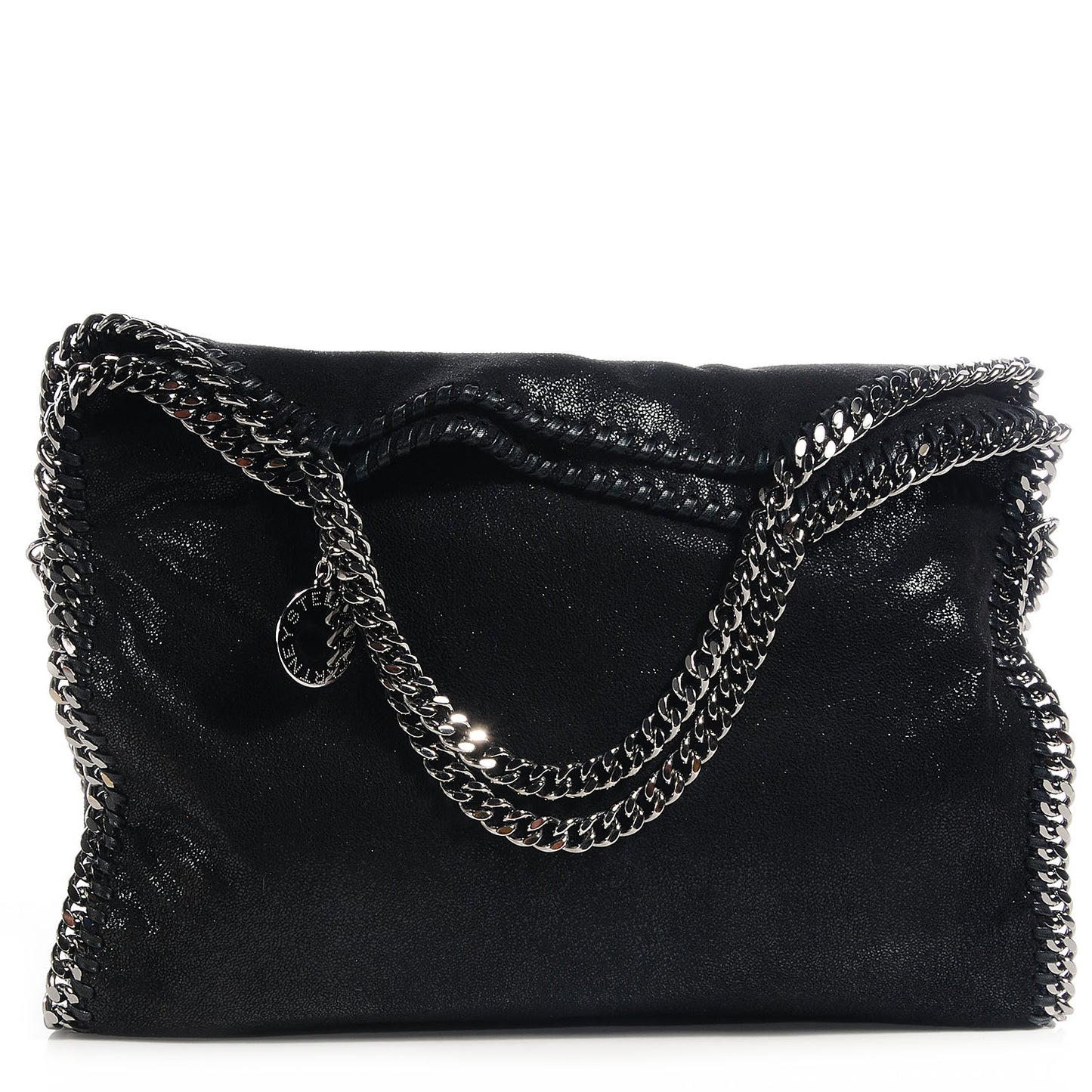 Faux Leather Shaggy Deer Falabella Fold Over Tote Black