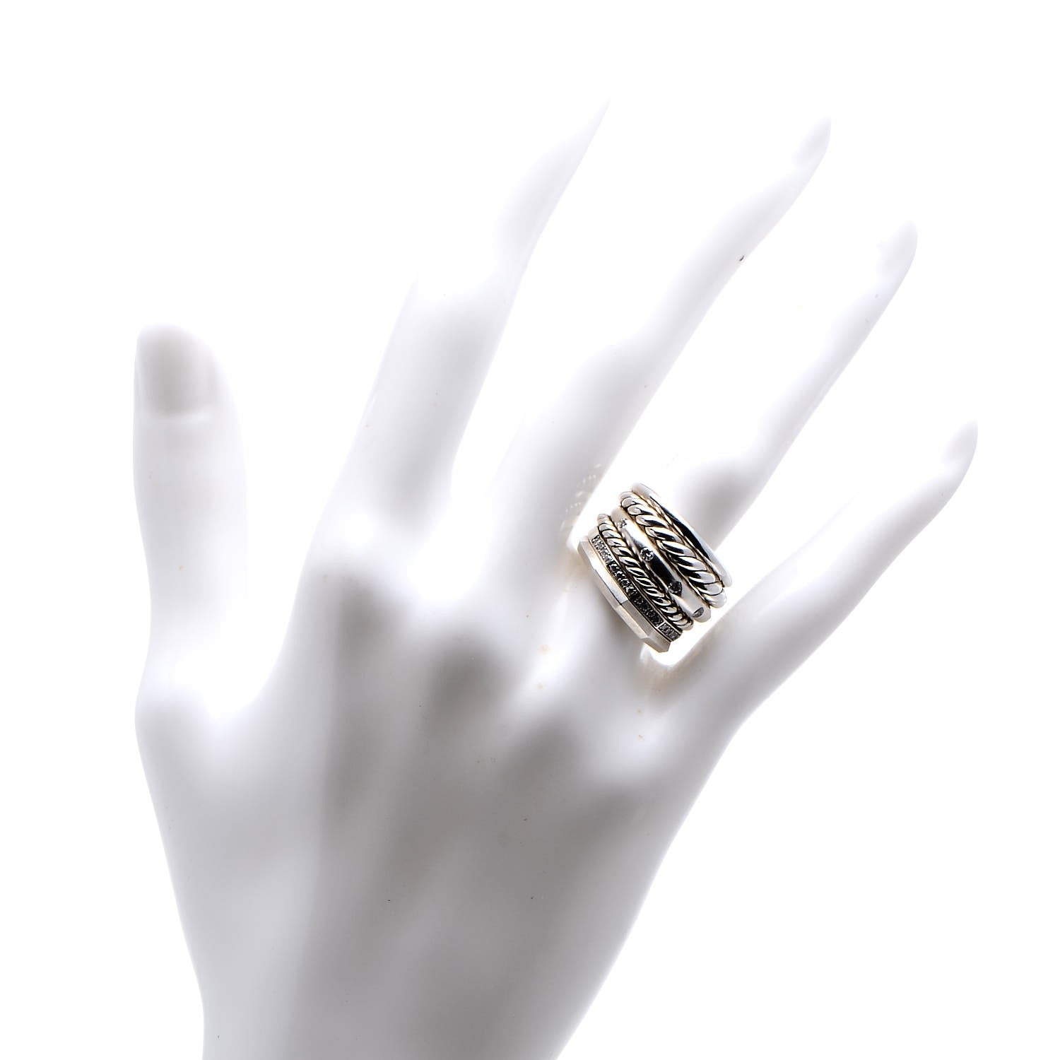 David Yurman Sterling Silver Diamond 16mm Stax Wide Stacked Ring 49.3 5 2 of 8