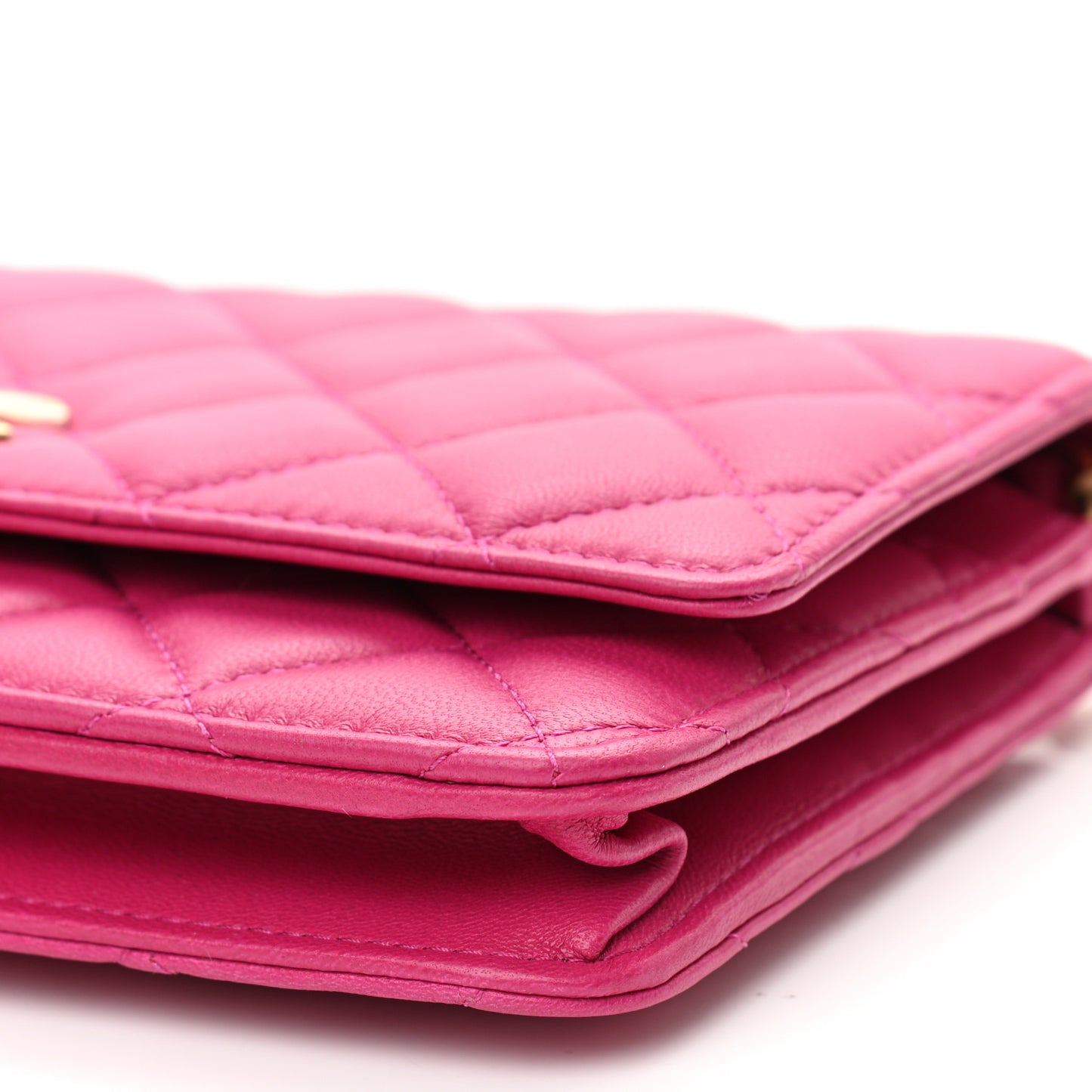 Lambskin Quilted CC Pearl Crush Wallet on Chain WOC Dark Pink