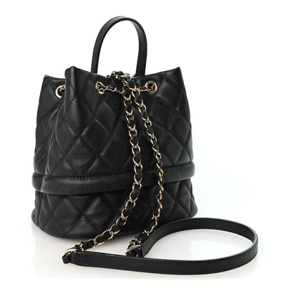 Chanel Caviar Quilted Rolled Up Bucket Drawstring Bag Black 3 of 10