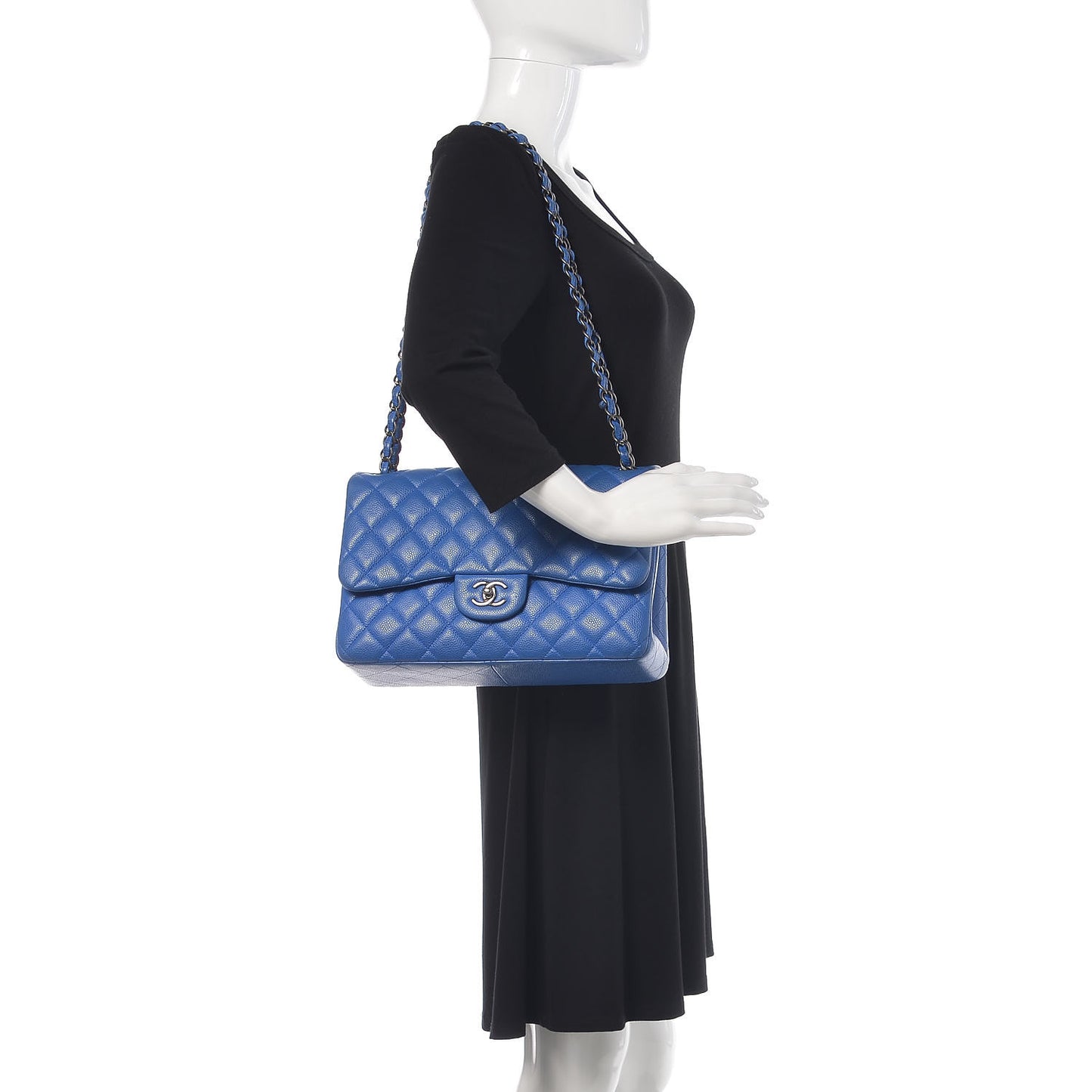 Caviar Quilted Jumbo Double Flap Blue