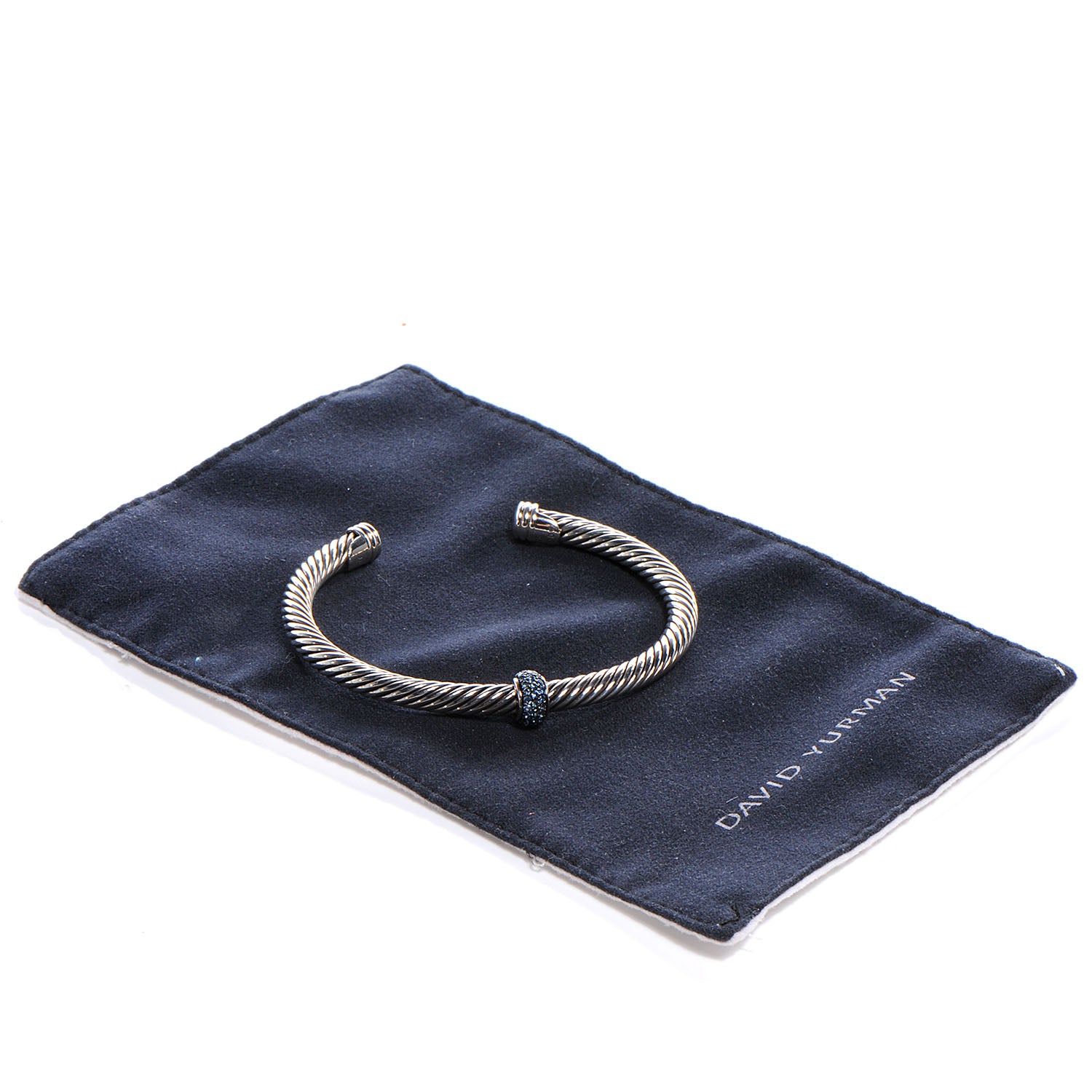 David Yurman Sterling Silver Blue Sapphire 5mm Cable Classics Cuff Medium 5 of 5