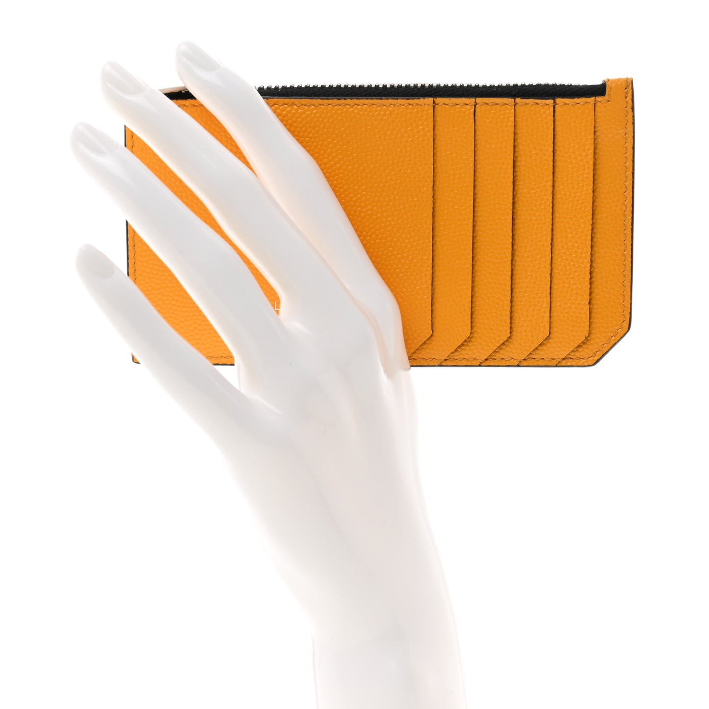 Grained Calfskin 5 Fragments Zip Pouch Card Holder Senape Yellow