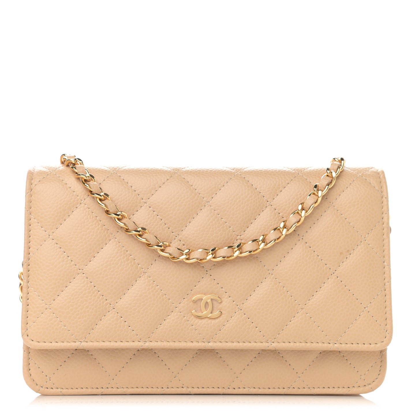 Caviar Quilted Wallet On Chain WOC Beige