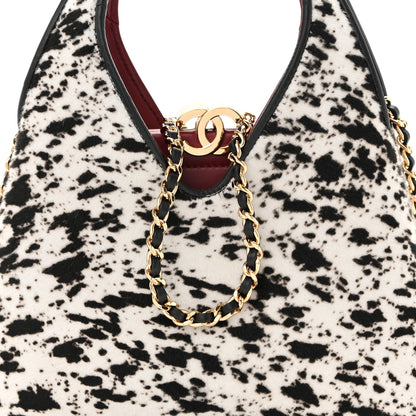 Chanel Pony Hair Printed Chic Lady Small Shopping Tote White Black 13 of 26