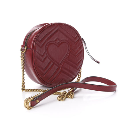 Gucci Glazed Calfskin Matelasse Heart Mini GG Marmont Round Shoulder Bag Romantic Cerise 3 of 11