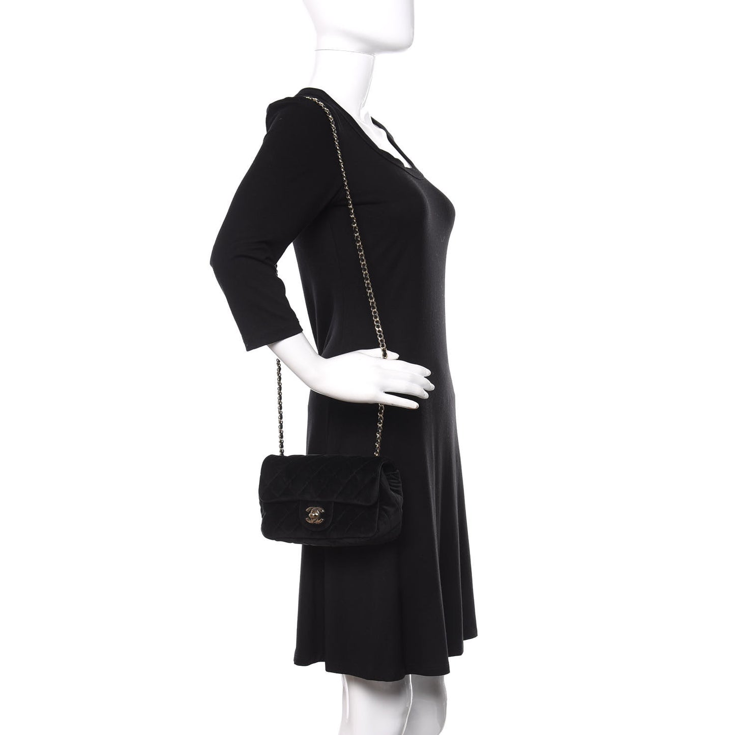 Velvet Quilted Mini Rectangular Pearl Crush Flap Black