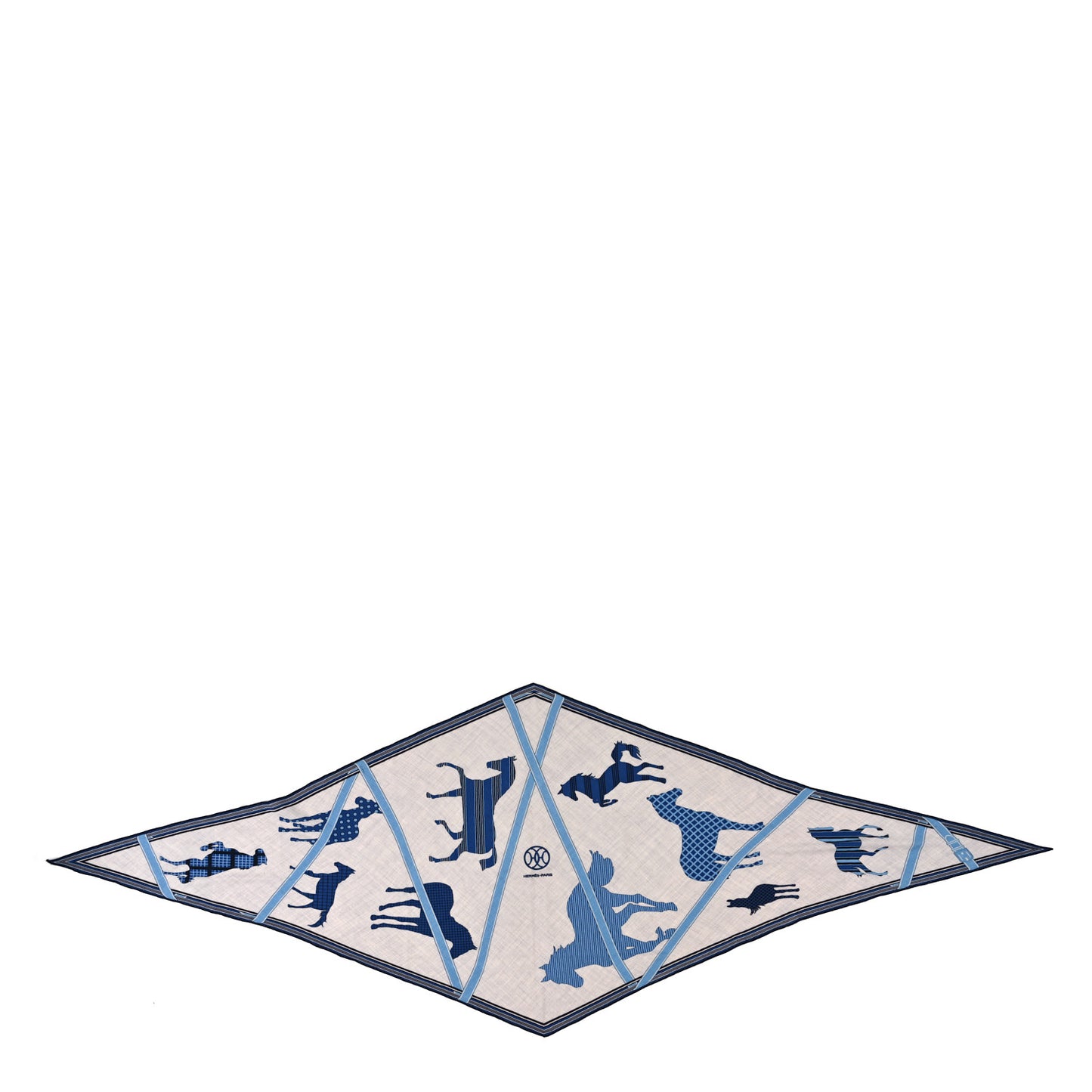 Cashmere Silk Losange Scarf GM  Bleu Gris Multicolor