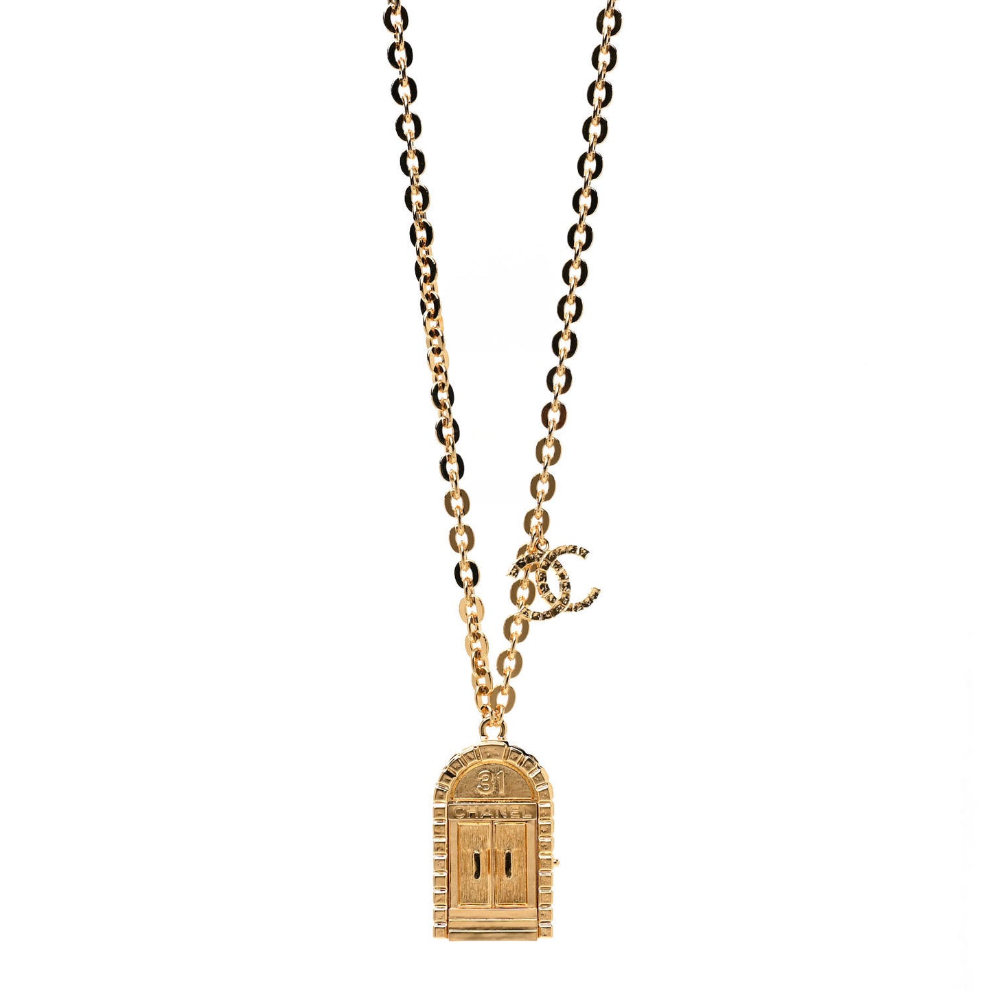 Metal 31 Rue Cambon Door Long Necklace Gold