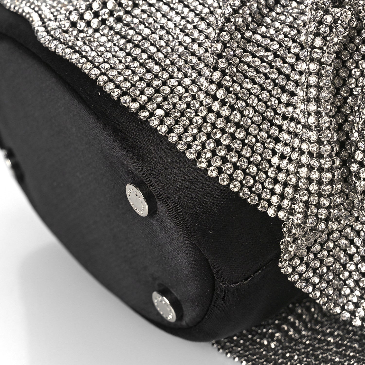 Alexander Wang Satin Mesh Crystal Rhinestone Drawstring Pouch White Black 8 of 9