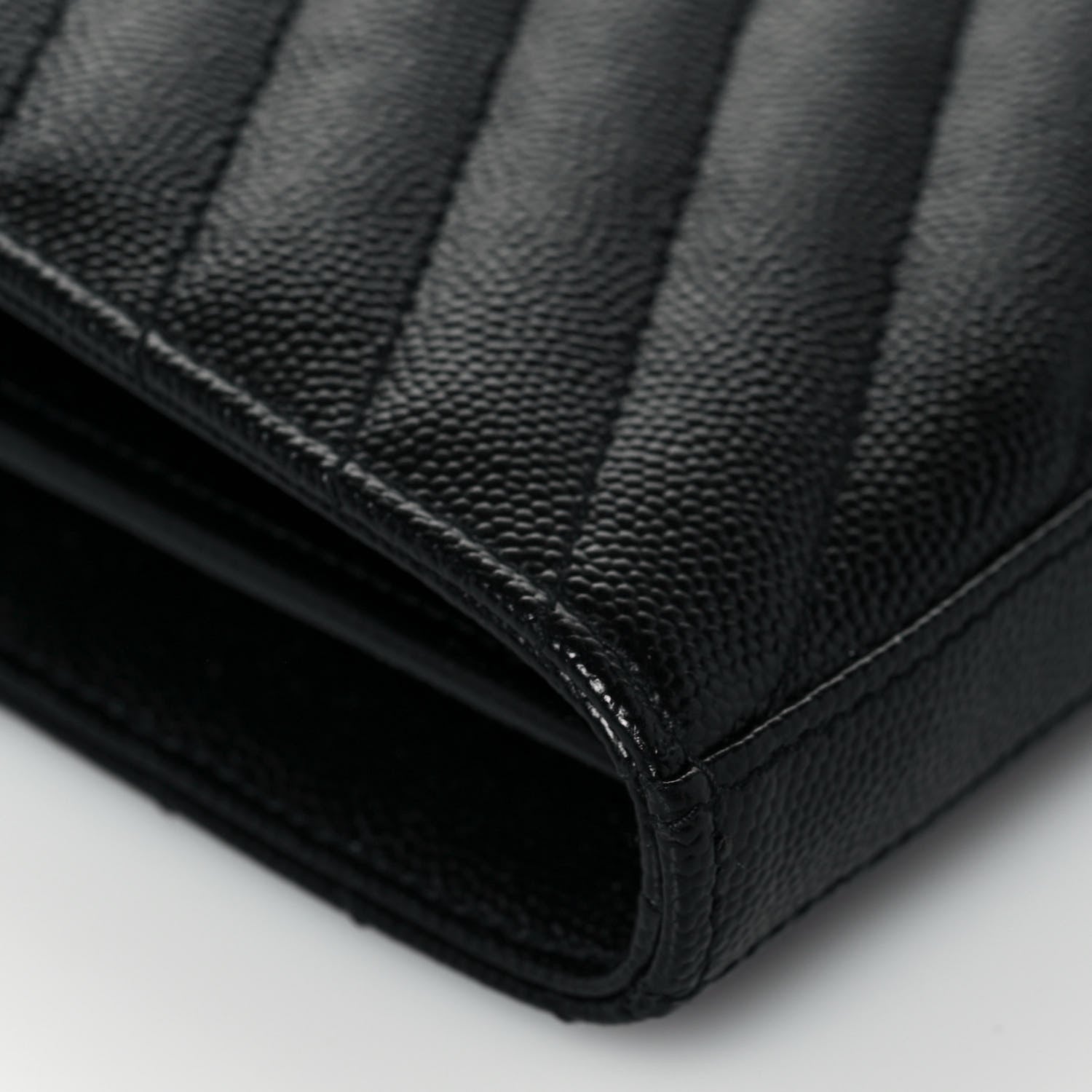 Saint Laurent Grain De Poudre Matelasse Chevron Monogram Chain Wallet Black 10 of 12
