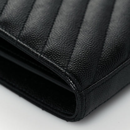 Saint Laurent Grain De Poudre Matelasse Chevron Monogram Chain Wallet Black 10 of 12