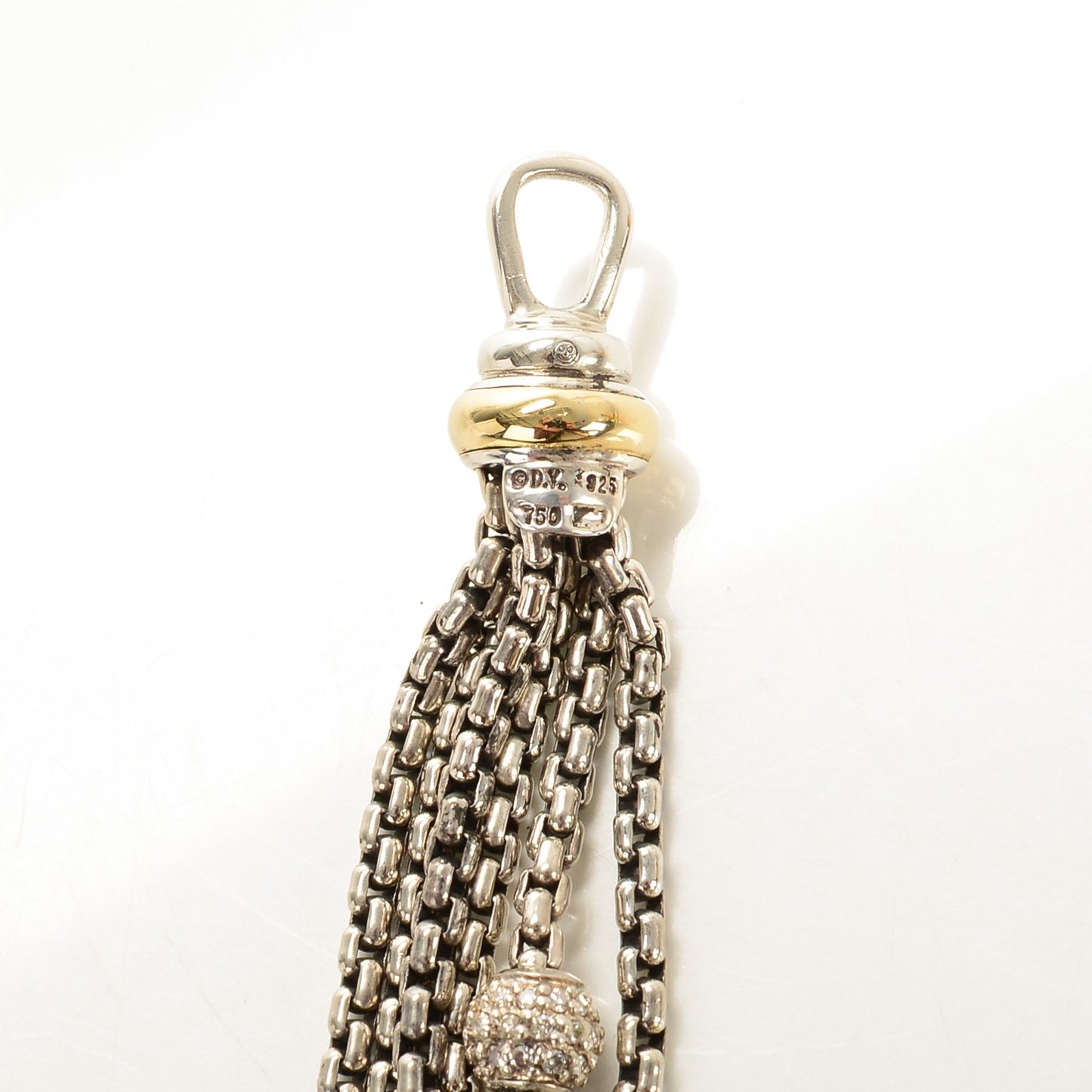 Sterling Silver 18K Yellow Gold Pave Diamond 7mm Six-Row Chain Bracelet