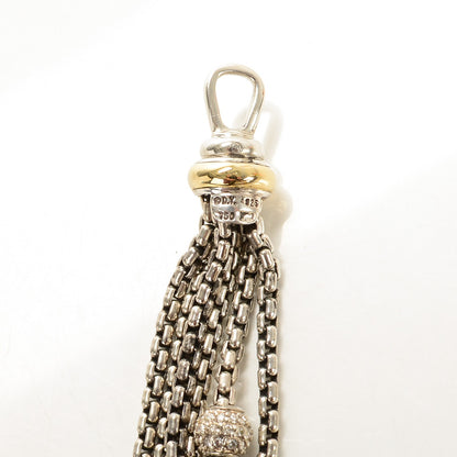 David Yurman Sterling Silver 18K Yellow Gold Pave Diamond 7mm Six-Row Chain Bracelet 4 of 5