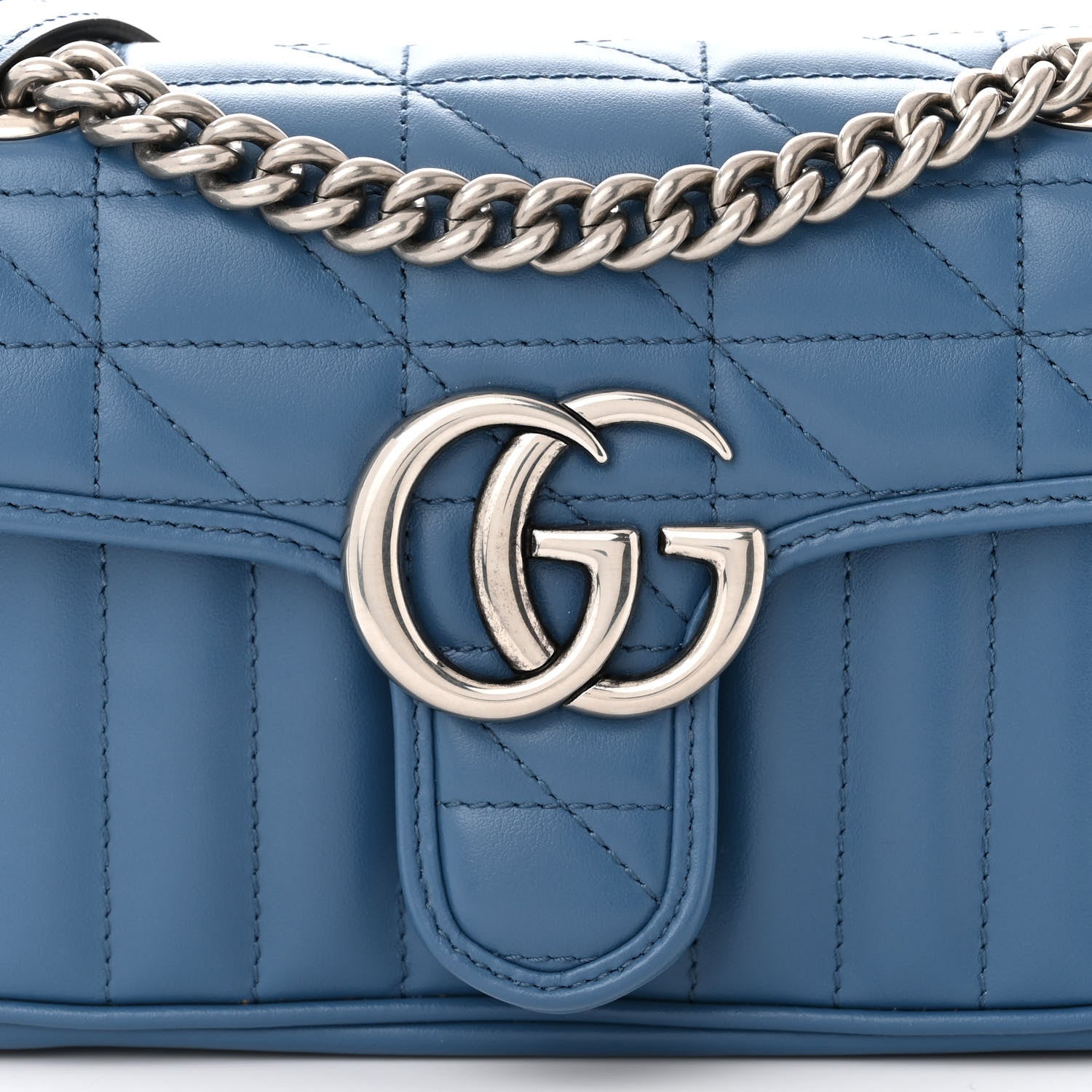 Gucci Calfskin Matelasse Aria Mini GG Marmont Shoulder Bag Clear Blue 8 of 11