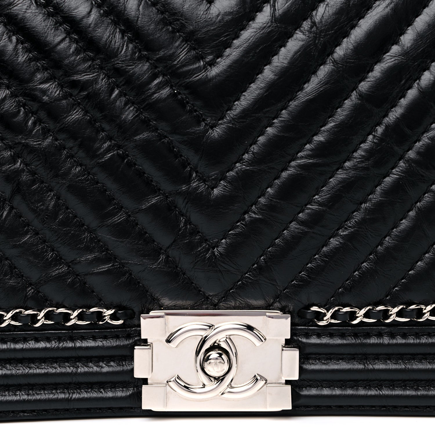 Chanel Aged Calfskin Chevron Quilted New Medium Jacket Boy Flap Black 9 of 13