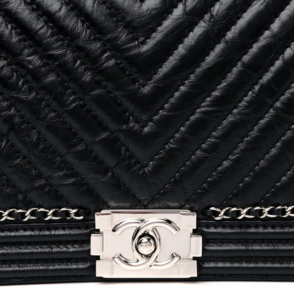 Chanel Aged Calfskin Chevron Quilted New Medium Jacket Boy Flap Black 9 of 13