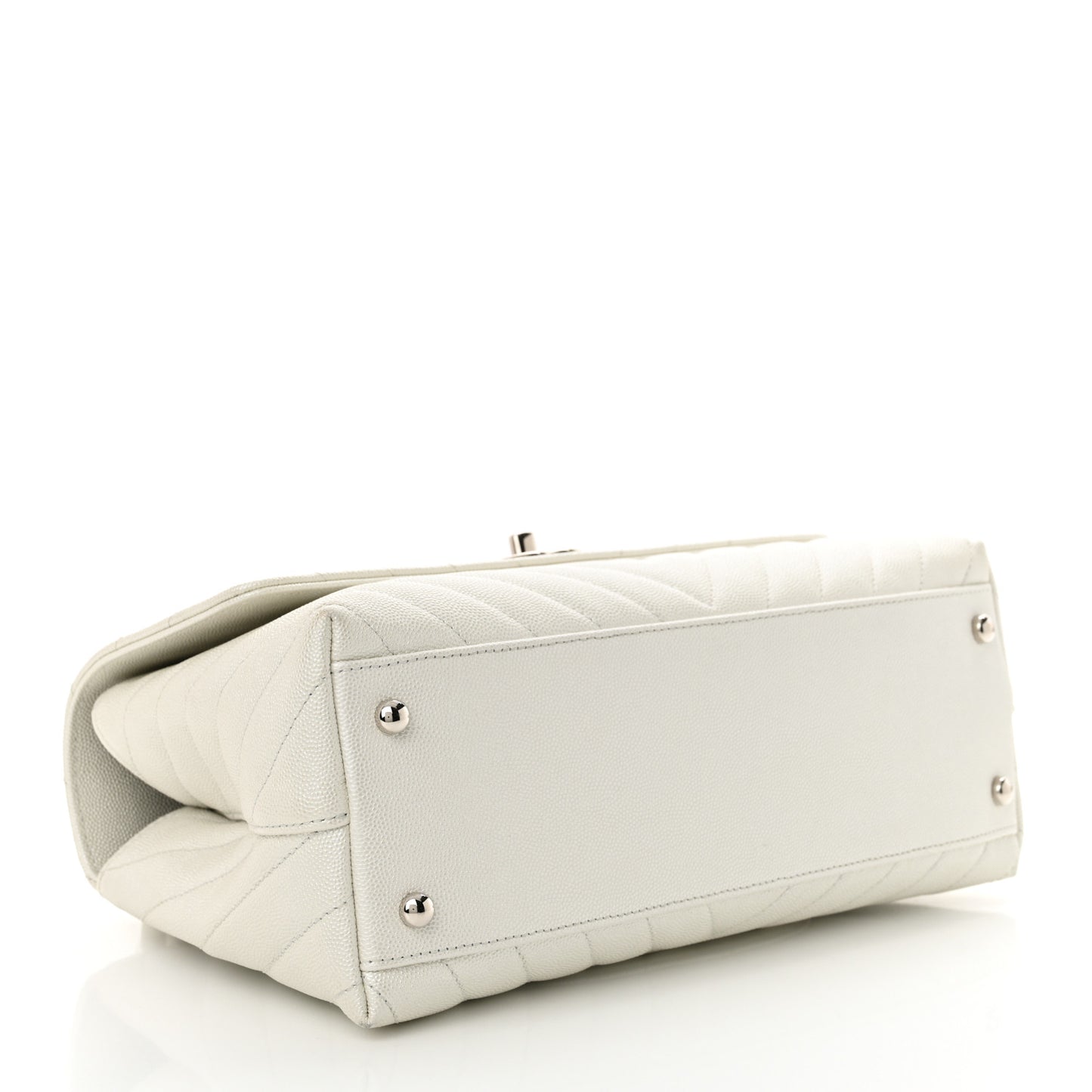 Iridescent Caviar Chevron Quilted Small Coco Handle Flap White