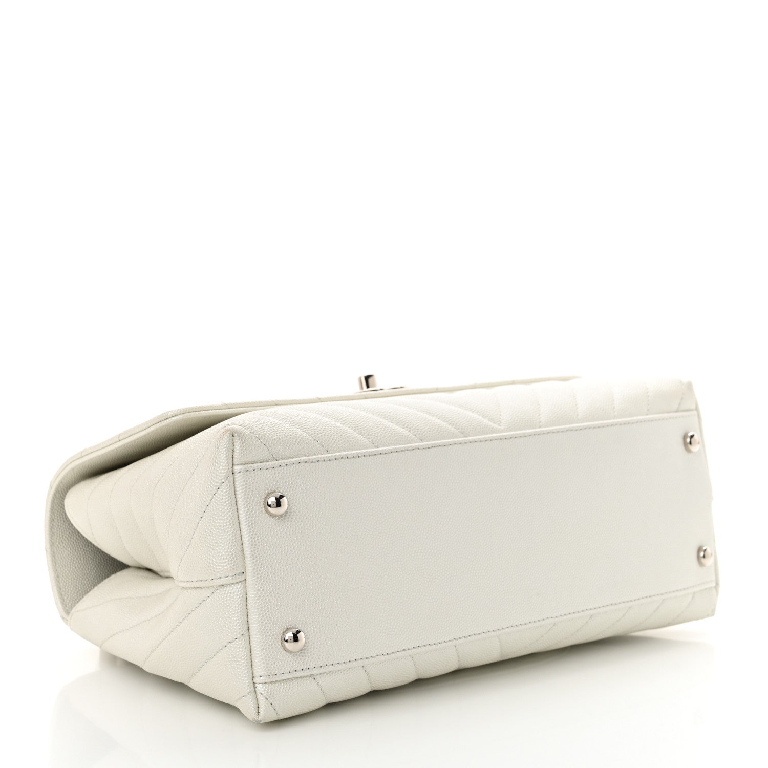 Chanel Iridescent Caviar Chevron Quilted Small Coco Handle Flap White 4 of 11