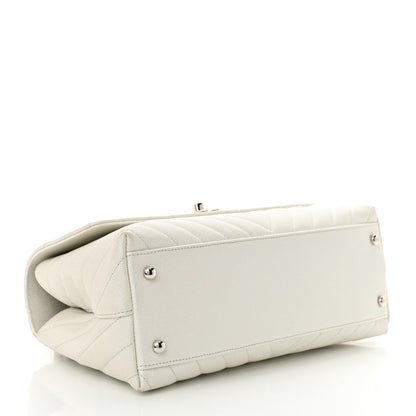 Chanel Iridescent Caviar Chevron Quilted Small Coco Handle Flap White 4 of 11