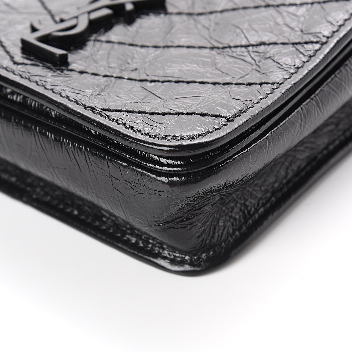 Crinkled Calfskin Matelasse Monogram Niki Chain Wallet Black