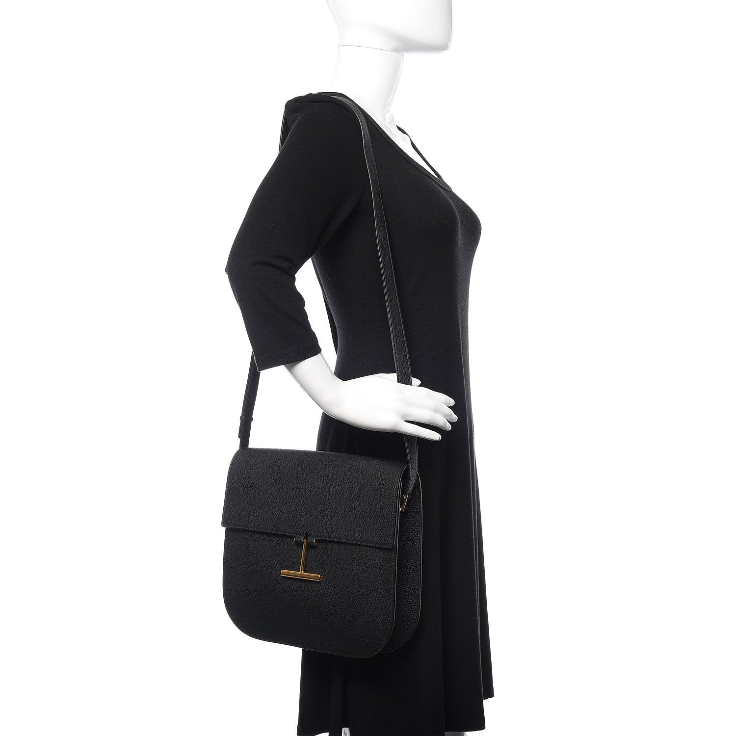 Tom Ford Calfskin Large T Clasp Tara Crossbody Bag Black 2 of 9