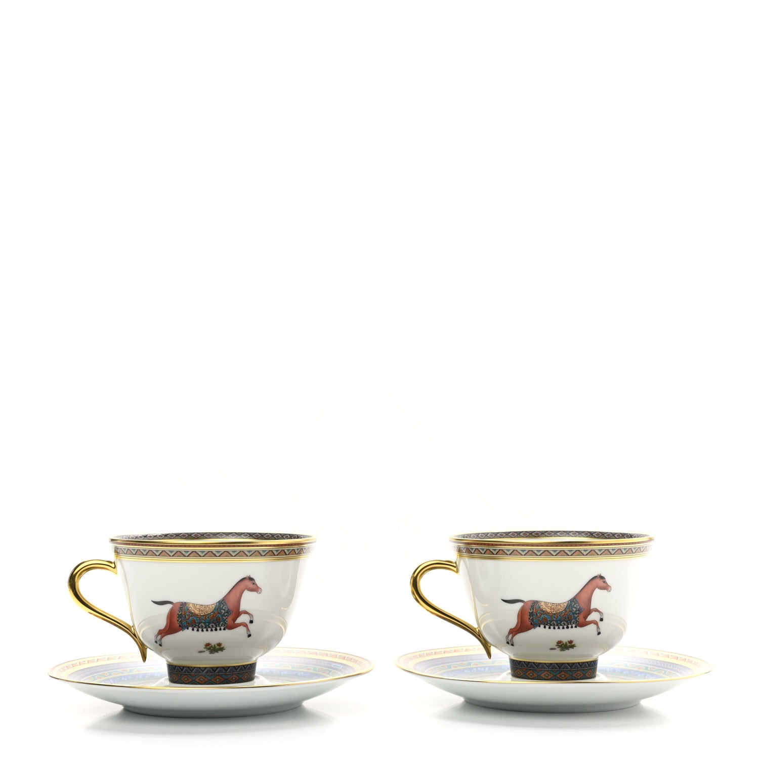 Hermes Porcelain Cheval d'Orient Tea Cup and Saucer Set of 2 3 of 10
