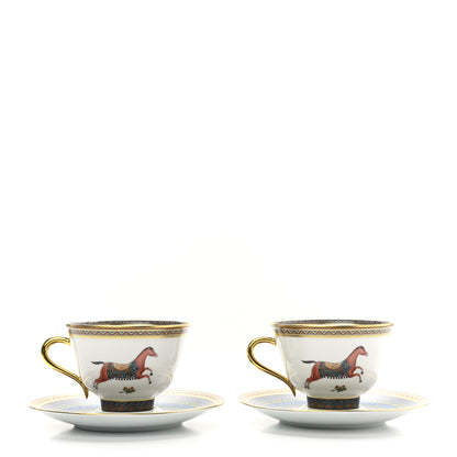 Hermes Porcelain Cheval d'Orient Tea Cup and Saucer Set of 2 3 of 10