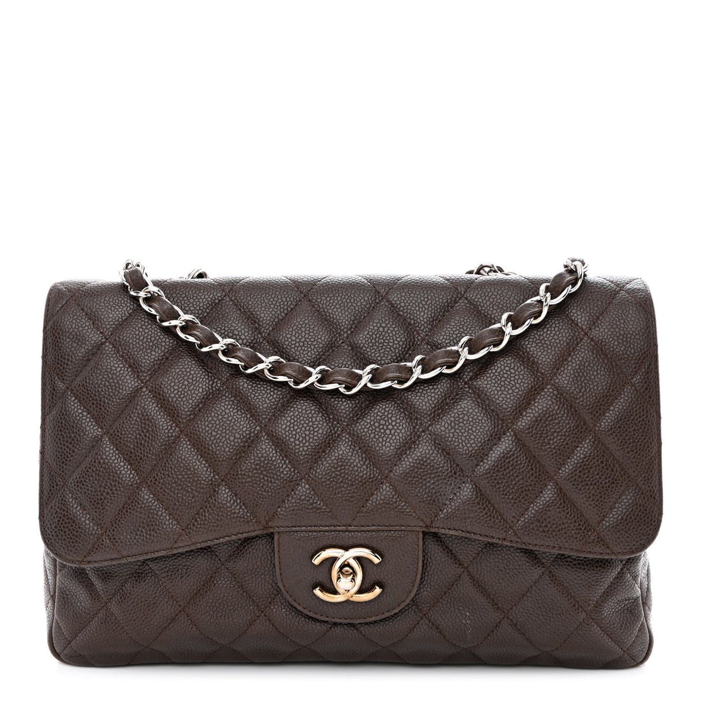 Caviar Quilted Jumbo Single Flap Dark Brown