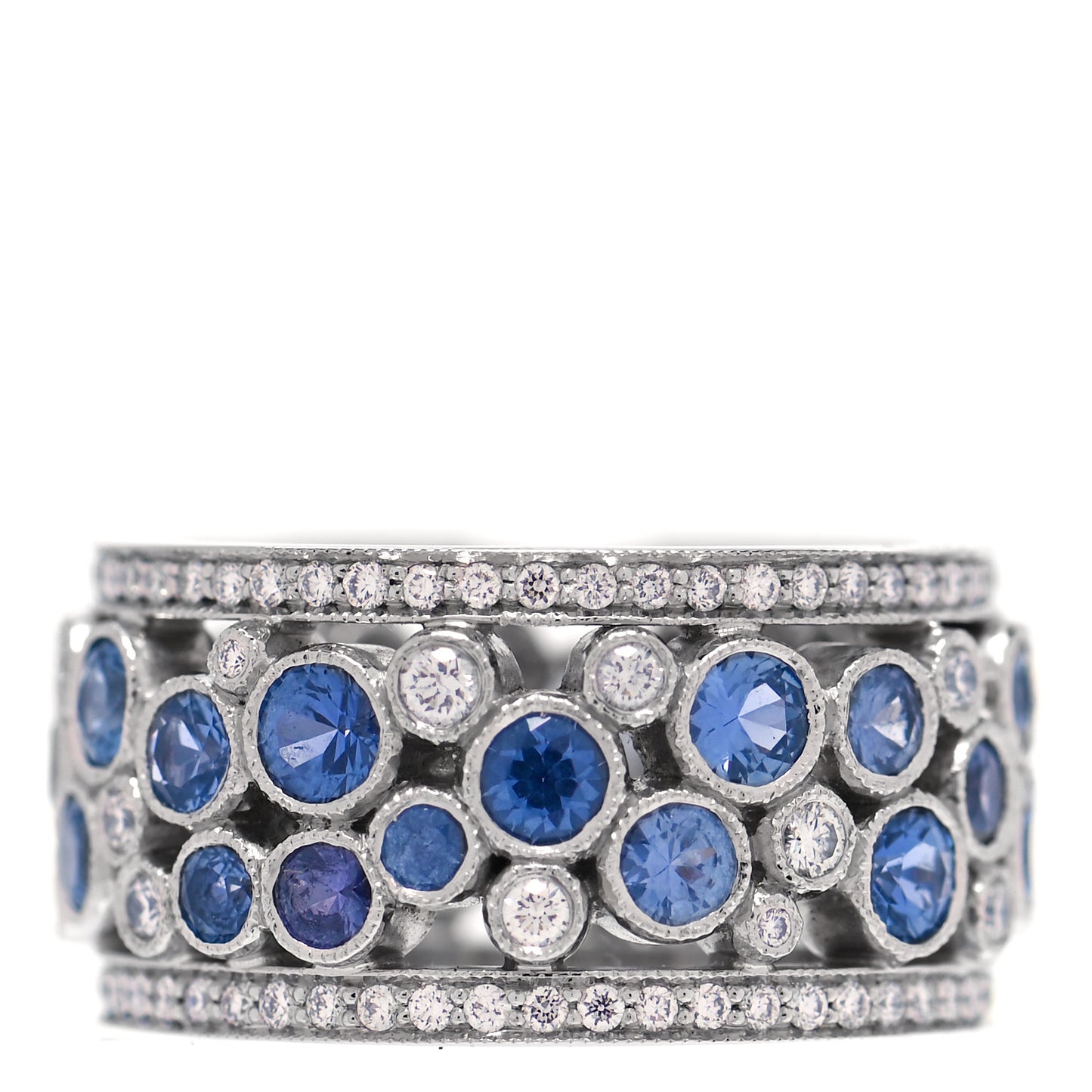 Platinum Diamond Blue Sapphire Cobblestone Band Ring 47 4