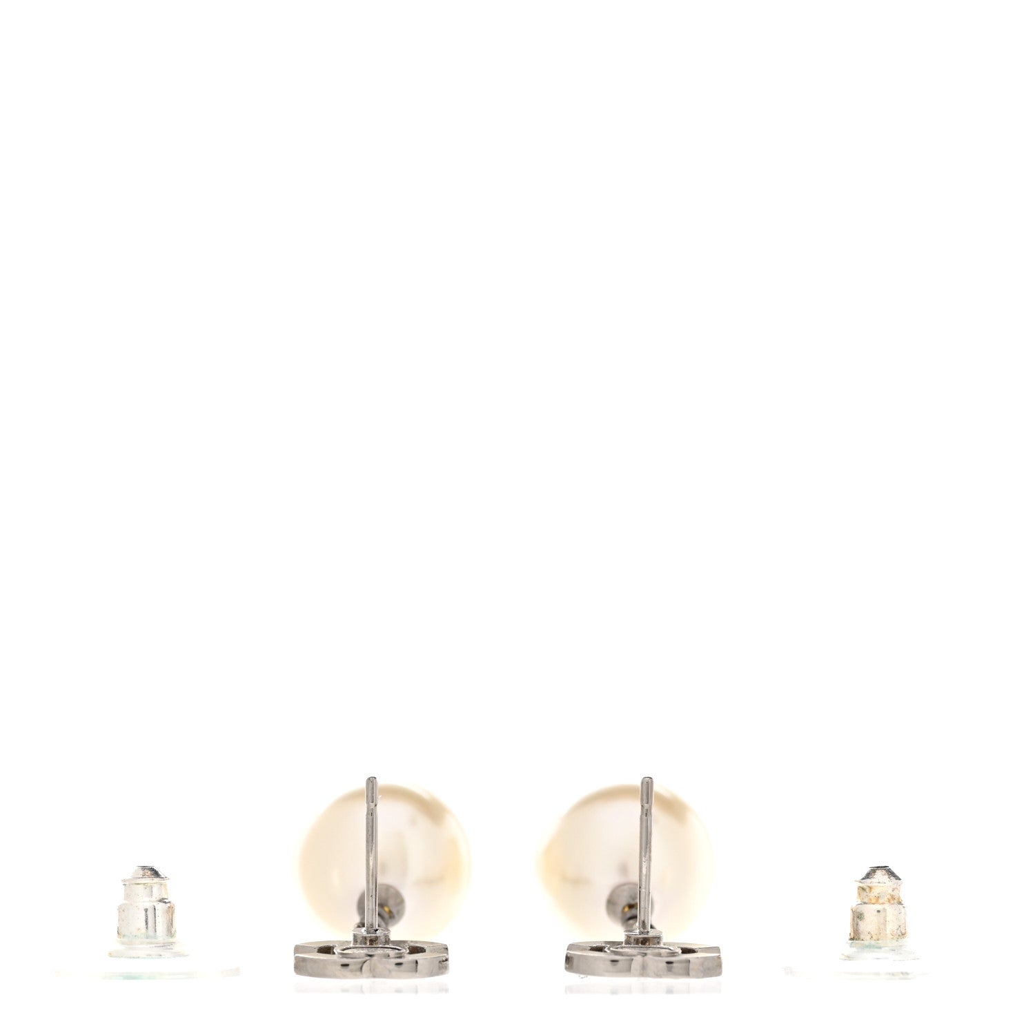 Chanel Crystal Pearl CC Drop Earrings Silver Pearly White 3 of 6