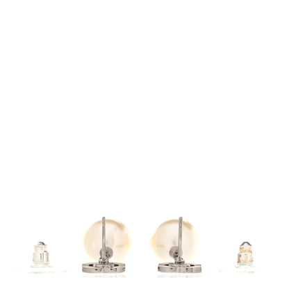 Chanel Crystal Pearl CC Drop Earrings Silver Pearly White 3 of 6