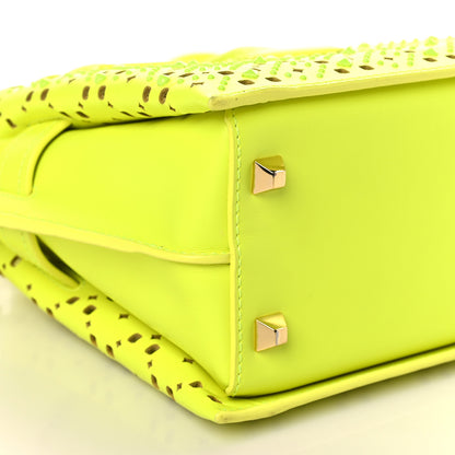 MCM Perforated Calfskin Studded Mini Milla Tote Neon Yellow 7 of 8