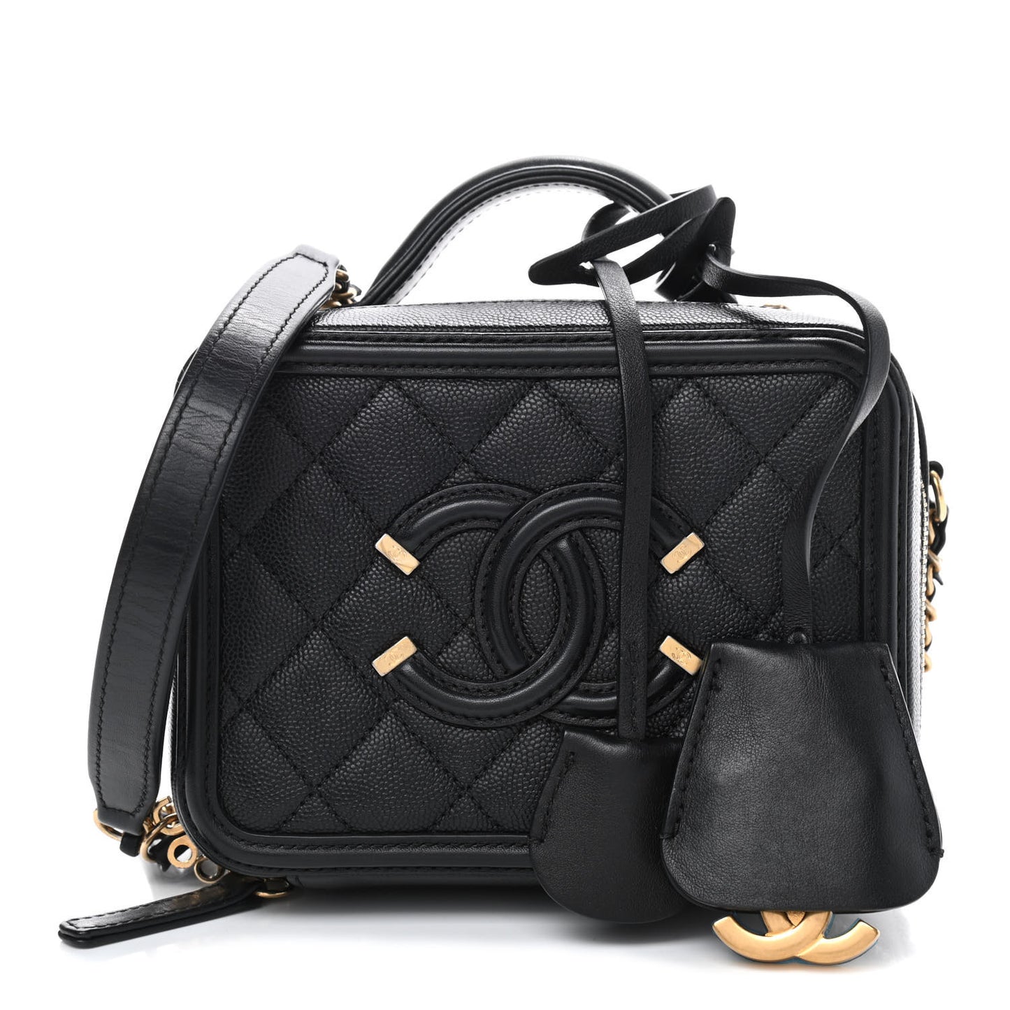 Caviar Quilted Small CC Filigree Vanity Case Black