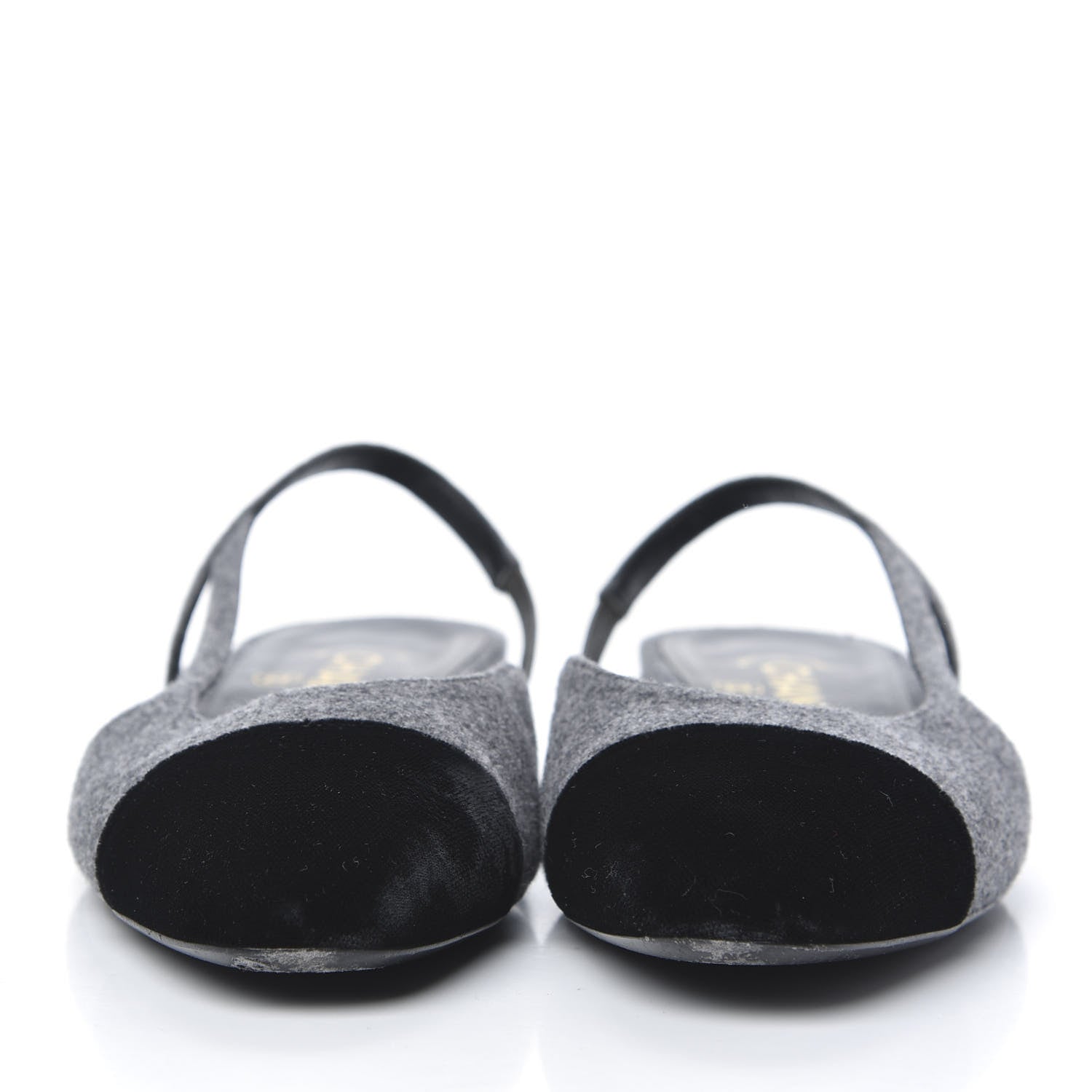 Chanel Wool Velvet Cap Toe CC Slingback Pumps 36.5 Black Grey 2 of 9