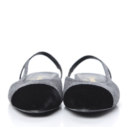 Chanel Wool Velvet Cap Toe CC Slingback Pumps 36.5 Black Grey 2 of 9