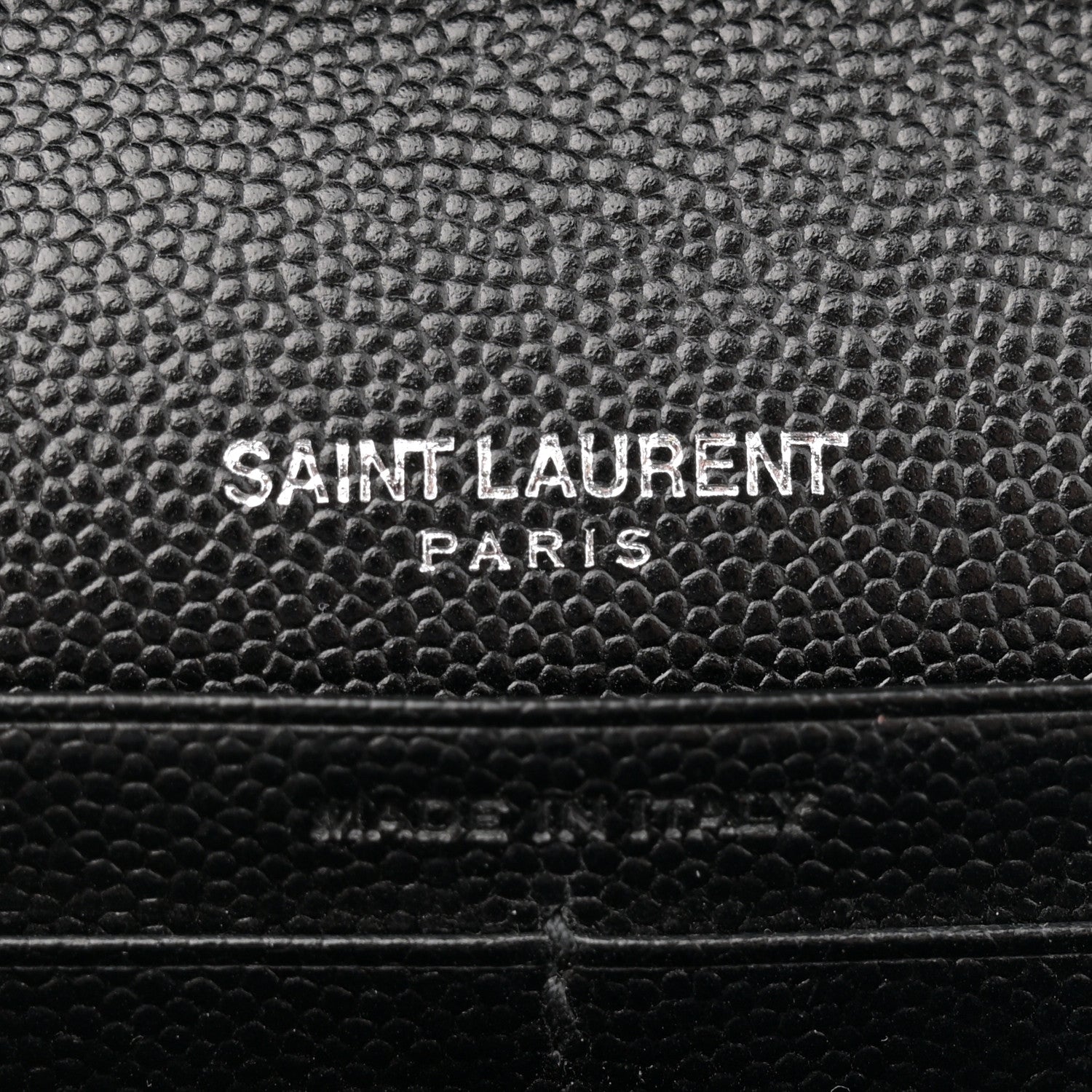 Saint Laurent Grain De Poudre Matelasse Chevron Monogram Monochrome Chain Wallet Black 7 of 13