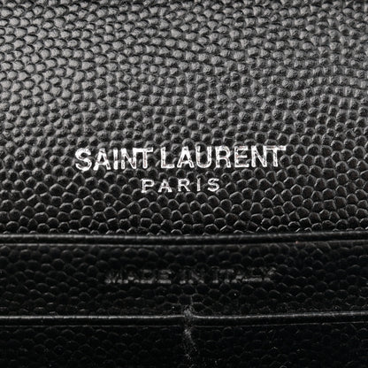 Saint Laurent Grain De Poudre Matelasse Chevron Monogram Monochrome Chain Wallet Black 7 of 13