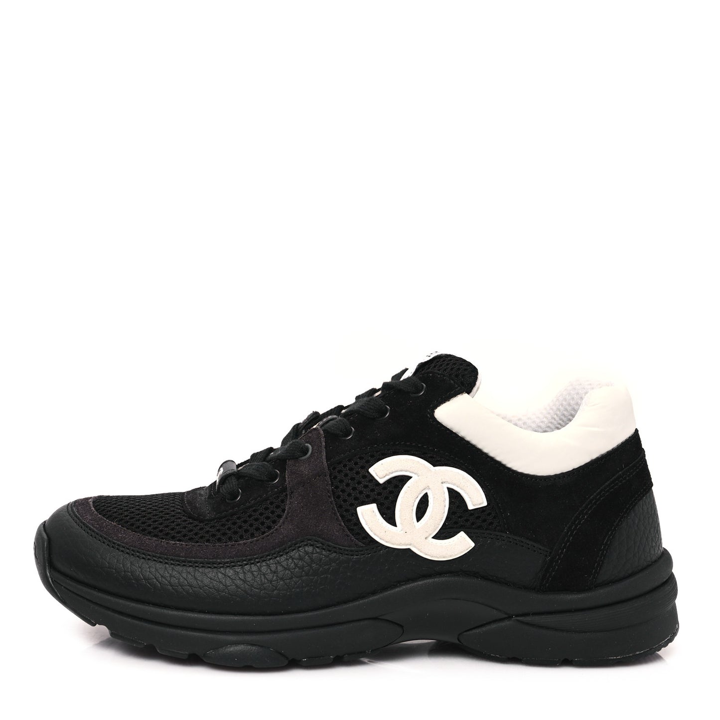 Mesh Suede Grained Calfskin Womens CC Sneakers 39 Black White