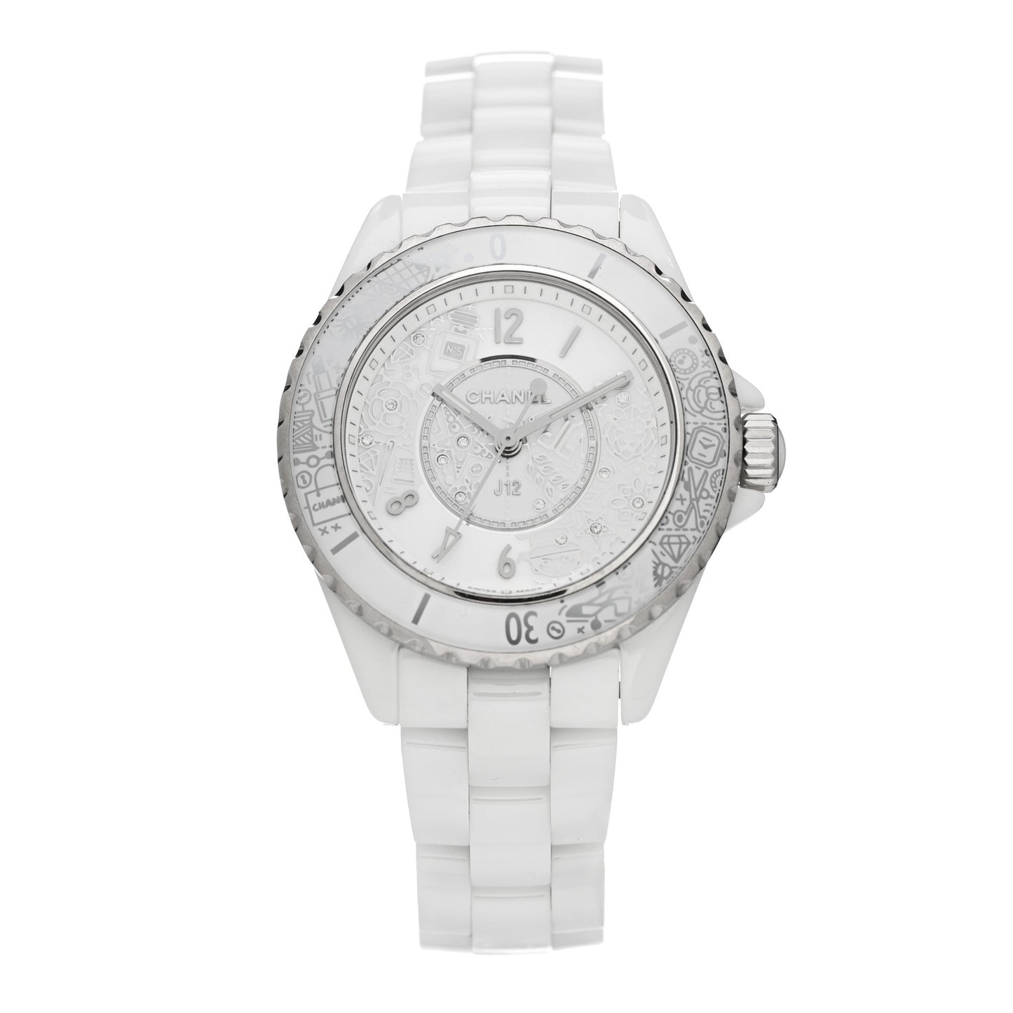 Stainless Steel Ceramic Diamond 33mm J12 Limited Edition Quartz Watch White